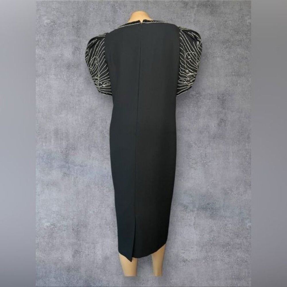 Vintage Black Cocktail Dress with Beaded Sleeves Jack Bryan - Picture 2 of 7